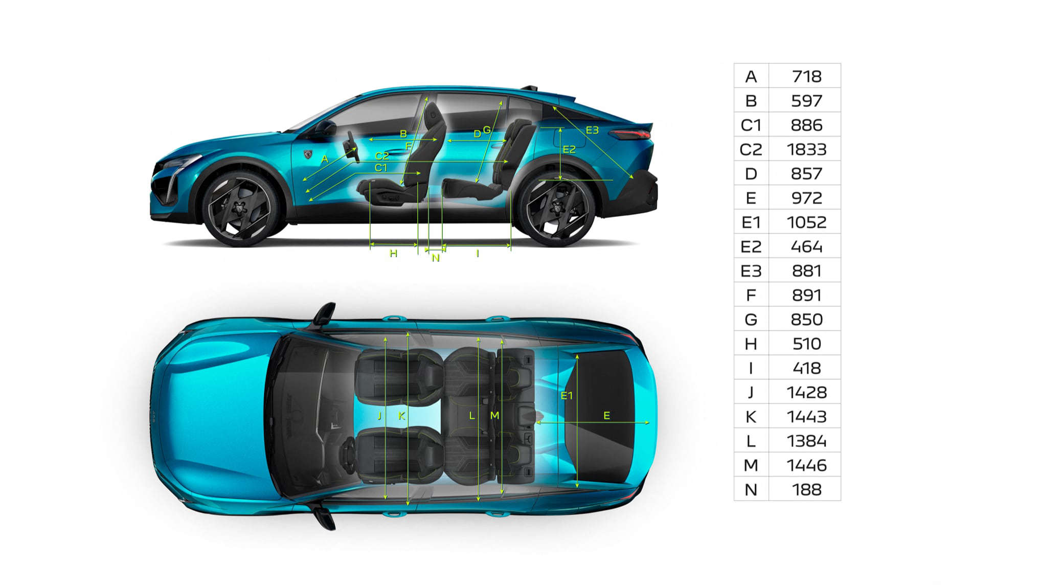 Розміри салону Peugeot 408