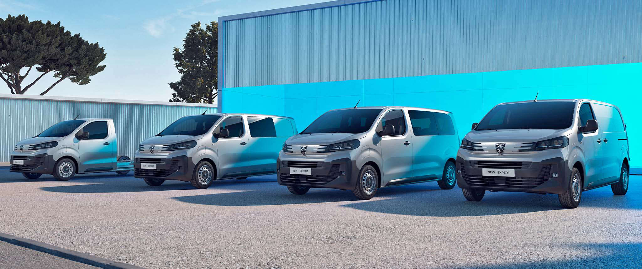 Новий Peugeot Expert, різні типи кузова, вигляд спереду з лівого боку