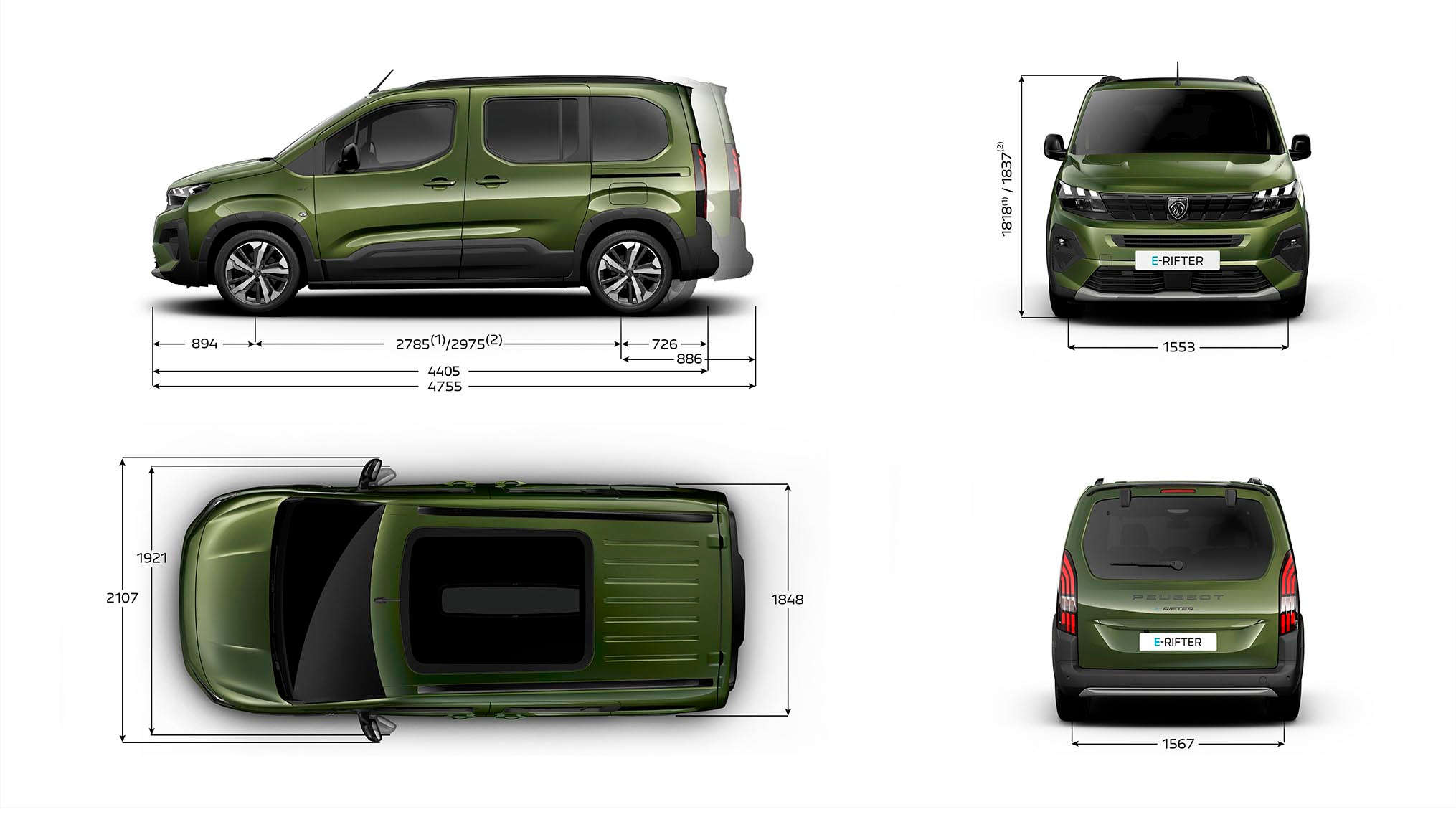 Зовнішні габарити Peugeot e-Rifter